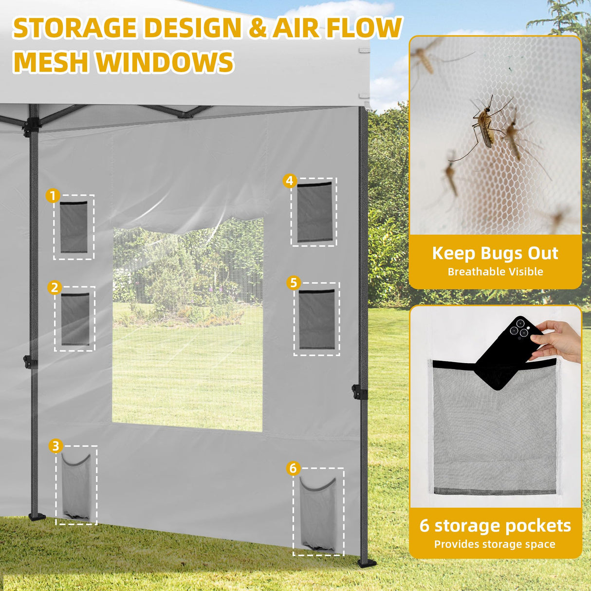 DWVO 10x10 Pop Up Heavy Duty Canopy Tent with 4 Removable Sidewall, 4 Ropes, 8 Stakes, 2 Blank Banners, 4 Sandbags & 1 Carry Bag with Wheel, Garden Gazebo Tent, Party, Exhibition, Commerce, White DWVO