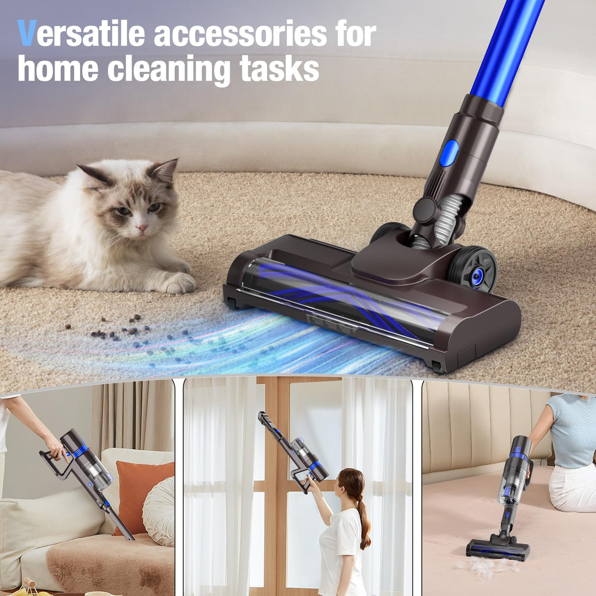 Cordless Vacuum Cleaner, 550W 45KPA 45 Mins Self-Standing Vacuum Cleaners for Home, Stick Vacuum with LED Touch Screen & Rechargeable 2500 mAh Battery, Handheld Vacuum for Pet Hair/Carpet/Floor KCLASO