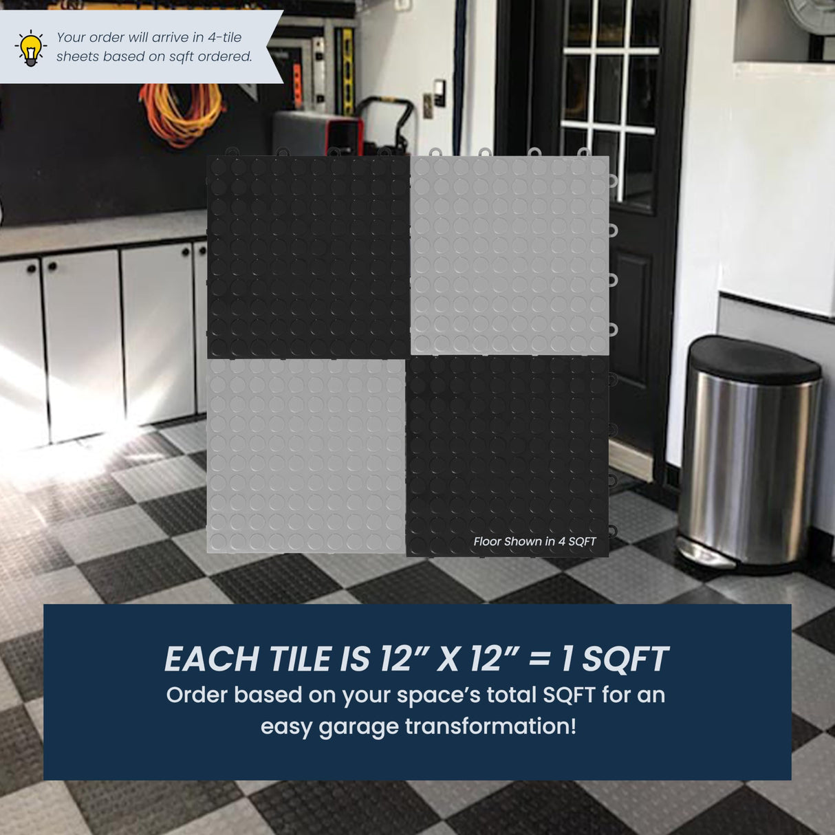 FlooringInc's Nitro 12"x12" Snap-Together Garage Flooring Tiles, Non-Slip Interlocking Plastic Floor Mat, Organization & Storage, Coin Pattern, Graphite, 12 Tiles, 12 Sq/Ft IncStores