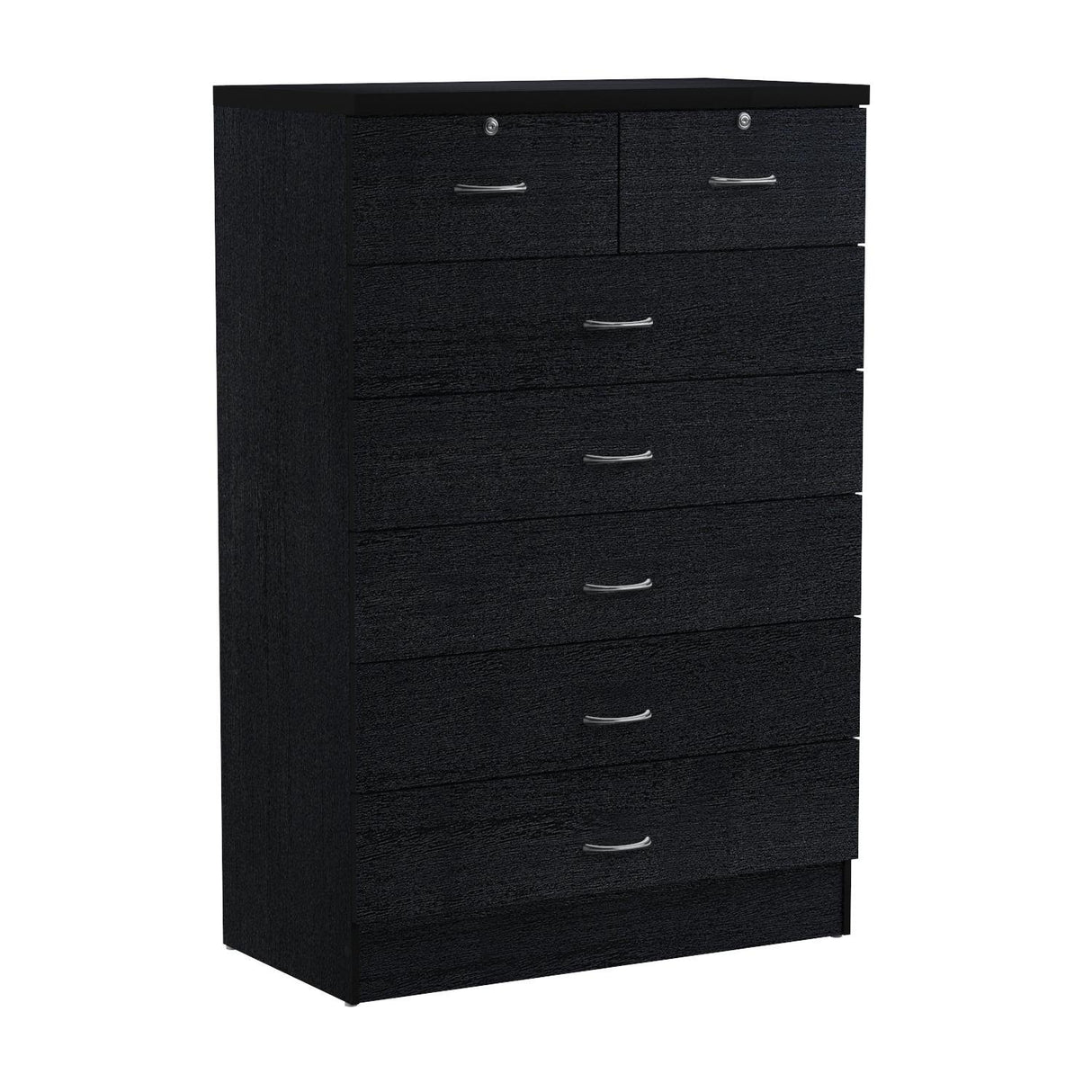 HODEDAH 7 Drawer Wood Dresser for Bedroom, 31.5 inch Wide Chest of Drawers, with 2 Locks on the Top Drawers, Storage Organization Unit for Clothing, Black Hodedah