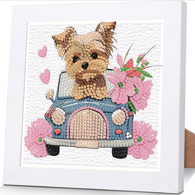 ajepon Dog Diamond Art Kits for Kids with Frame, Animal Diamond Art for Kids Ages 8-12, Dog Diamond Painting Kits for Kid with Beautiful Package for Gift Home Wall Decor (7x7inch)