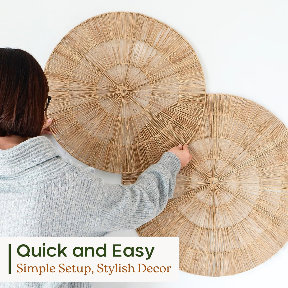 CHI AN HOME Wicker 23 Inch Jute Wall Decor Baskets, Set of 6 Extra Large Woven Jute Wall Plates, 23",21",15",13",12,10", Decorative Baskets for Wall Arts, Wall Hanging for Bedroom, Living Room, Office Chi An Home