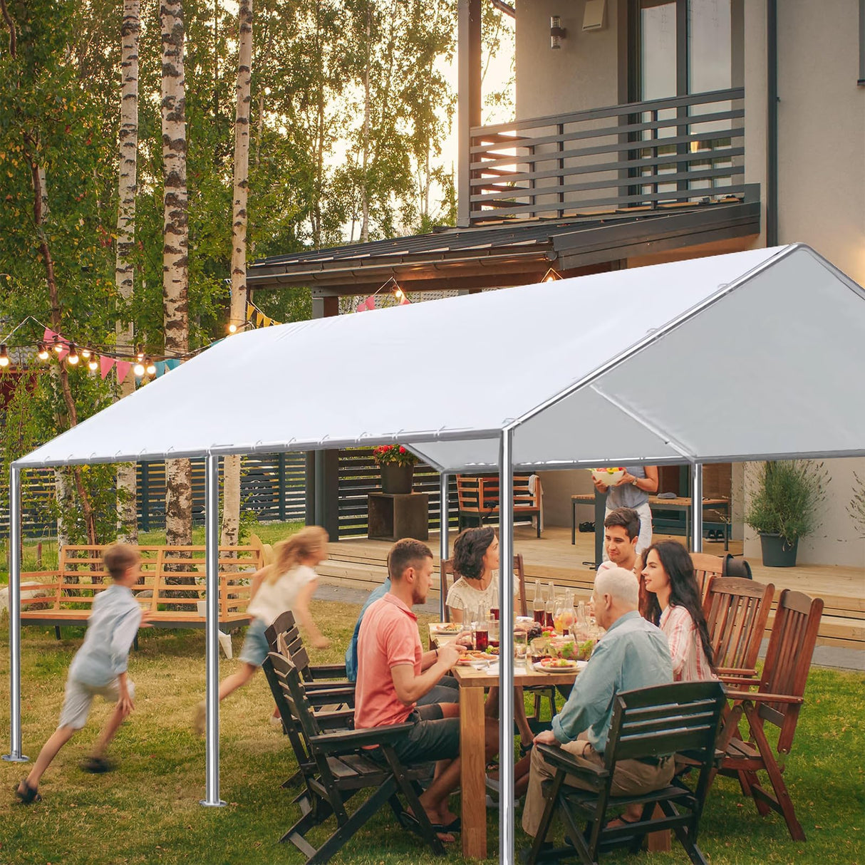 Bluyard 10 x 20 Ft Carport Replacement Canopy Cover Garage Top Tent Shelter with 40 Ball Bungee Cords Heavy Duty Waterproof UV & Tear Resistant, Easy Assembly, White (Only Cover, Frame Not Include) Bluyard
