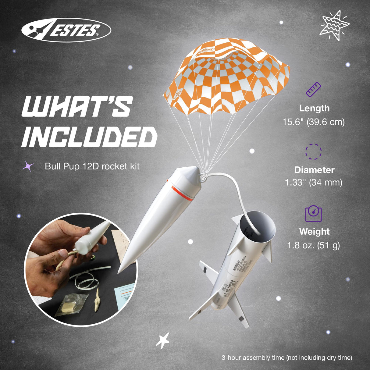 Estes 7000 Bull Pup 12D Rocket-Building Kit, Advanced Flying-Rocket-Model Kit for Ages 10+ Estes