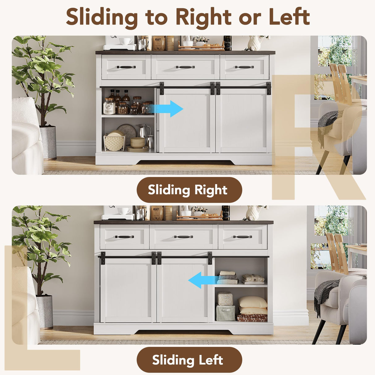 GAOMON Farmhouse 6 Drawers Dresser for Bedroom with Sliding Barn Doors, Wood Dressers & Chest of Drawers, Rustic Dressers TV Stand, Dresser Organizer for Bedroom, Living Room, White GAOMON