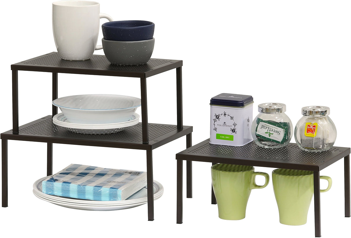 Simple Houseware Metal Top Expandable Stackable Kitchen Cabinet and Counter Shelf Organizer, Bronze Simple Houseware