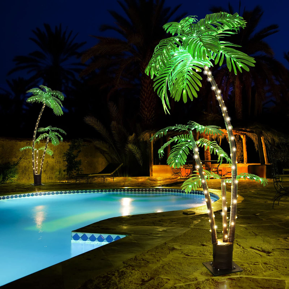 OUSHENG Lighted Palm Tree 6' 3.3' 2' Bar Outdoor Christmas Decorations Decor, Light Up LED Artificial Fake Faux Trees Lights for Outside Patio Yard Pool Porch Deck Party Tropical OUSHENG