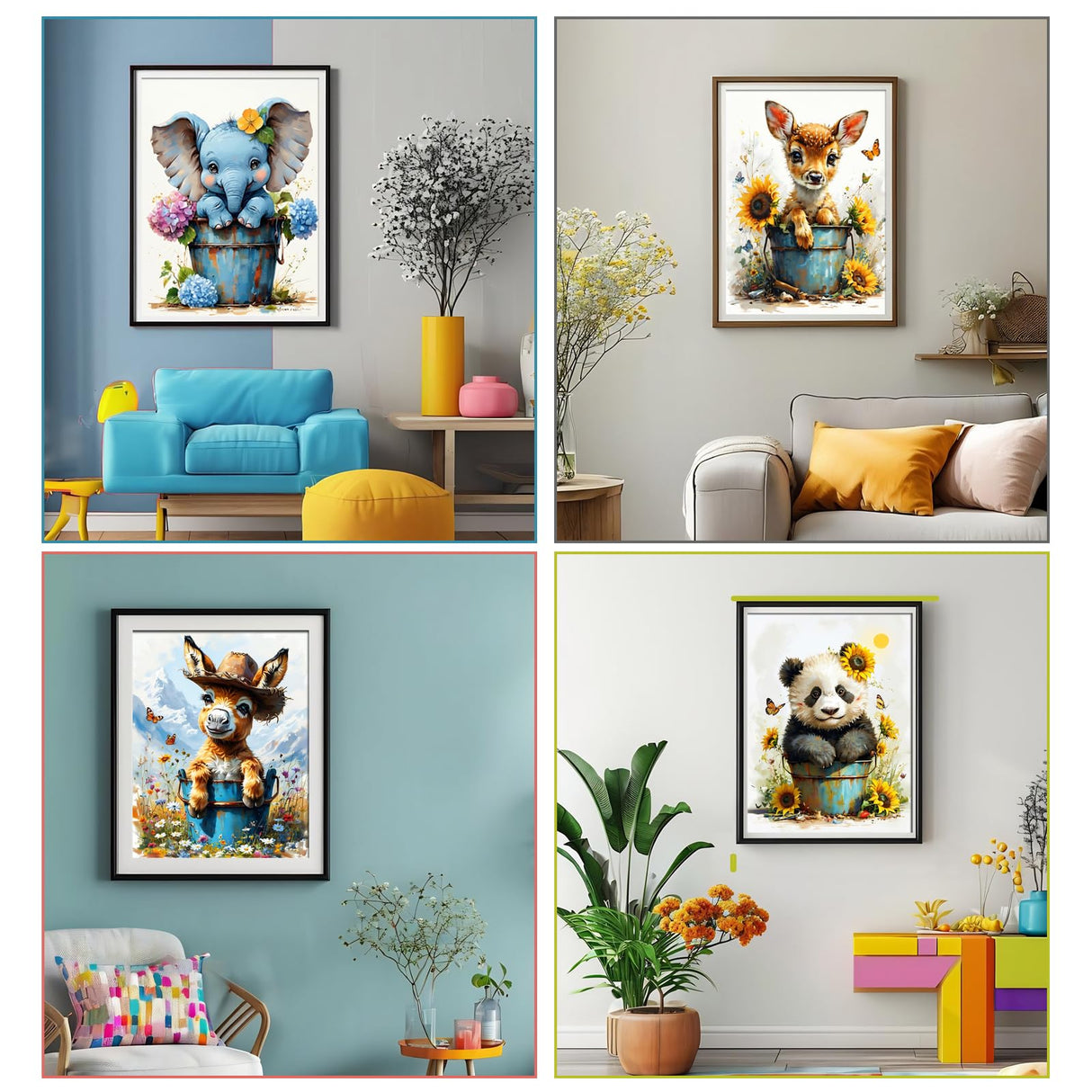 GCEOSINI 4 Pack Diamond Painting Kits for Adults, 12x16 Inch 5D Diamond Art Kits for Beginners, Full Drill Paint with Diamonds Dots Diamond Painting Kits Gem Art for Home Decor (Animal 01) GCEOSINI