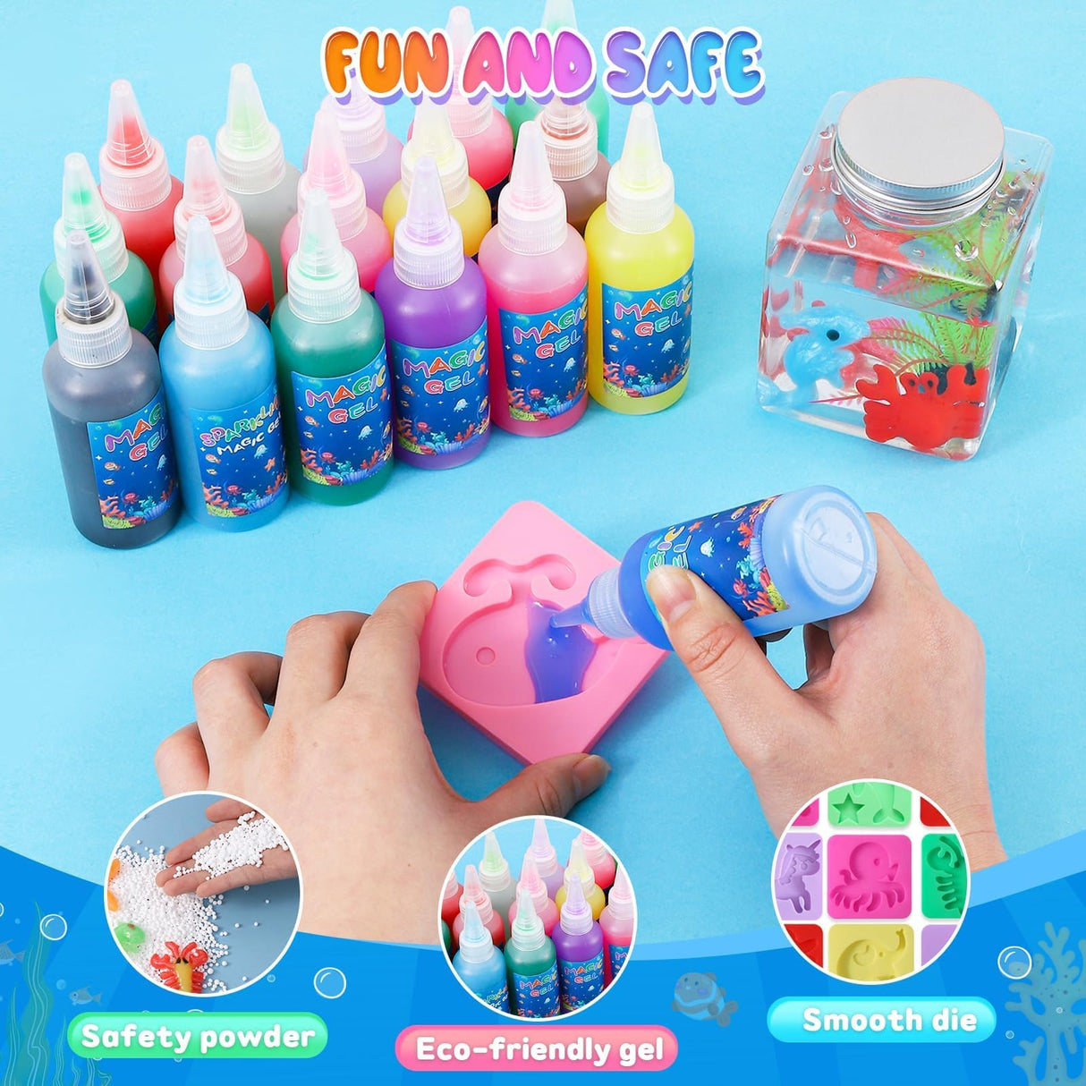 Magic Water Elf Toy Kit, Aqua Water Fairy Water Gel Kit for Kids, Water Elf Toy with 12 Magic Gel and 18 Shape Mold, Arts & Crafts DIY Set for Boys Girls Birthday Gifts Make Your Own Squishies MACALOCA