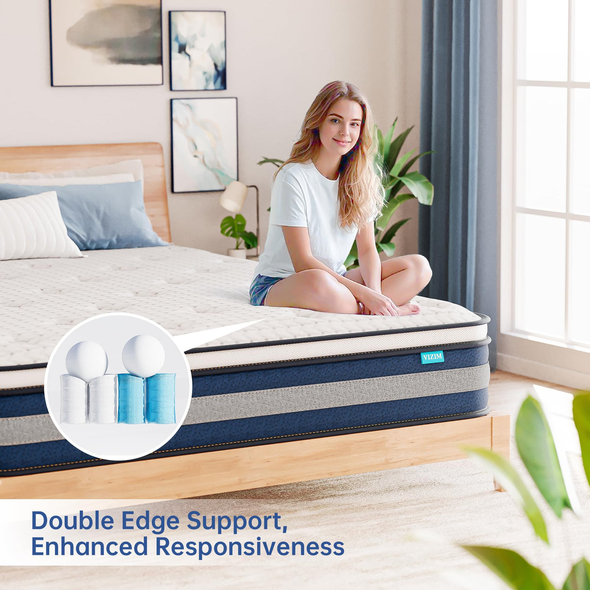 VIZIM Full Mattress, 12 Inch Hybrid Mattress with Individual Pocket Springs & Comfort Memory Foam, Full Size Bed for Pressure Relief & Targeted Support, Medium Firm VIZIM