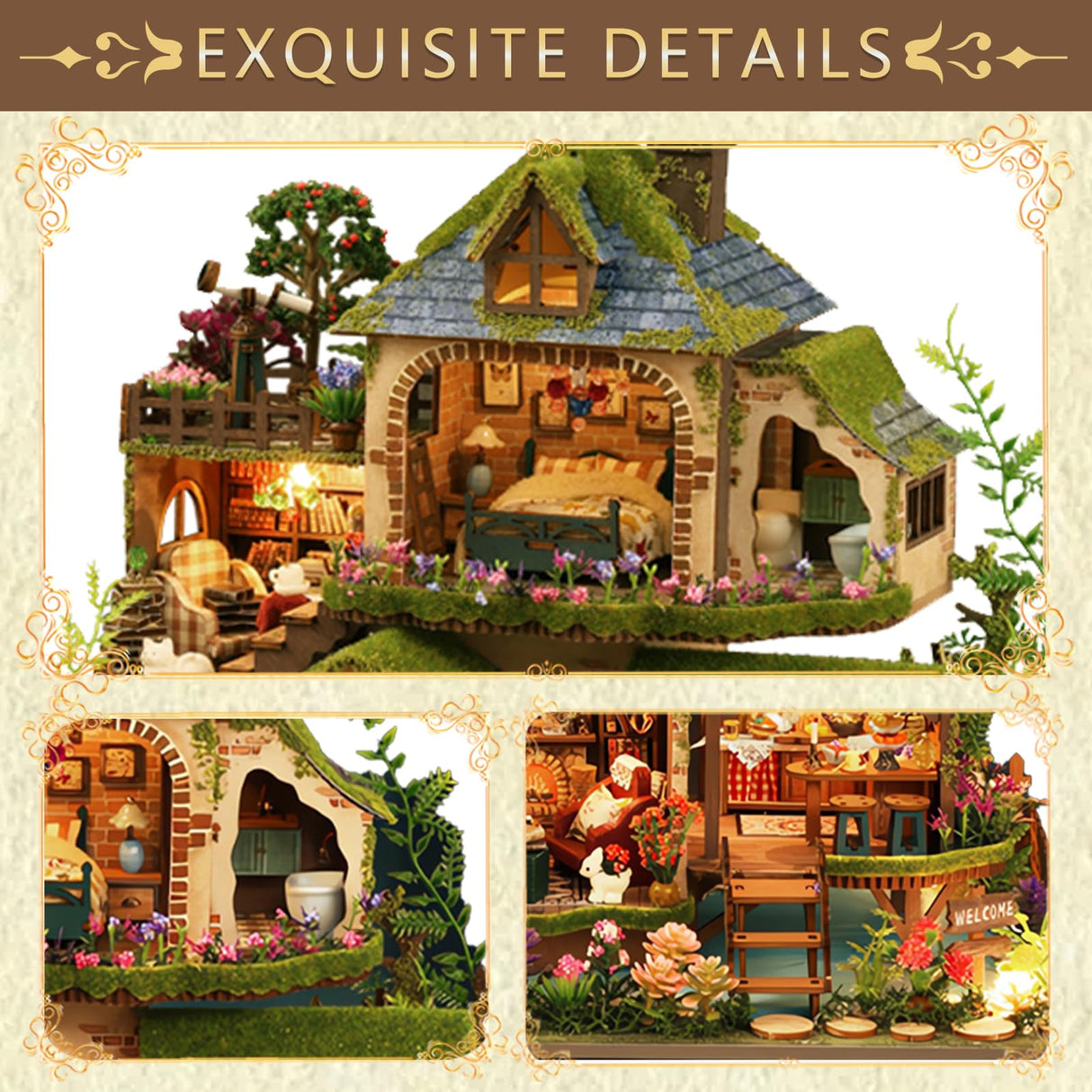 YSWOOD WORLD DIY Miniature House Kit, Mini House Building Kit with LED, DIY Miniature Kit for Adults Teen, Dollhouse Kit, Forest Adventure YSWOOD WORLD