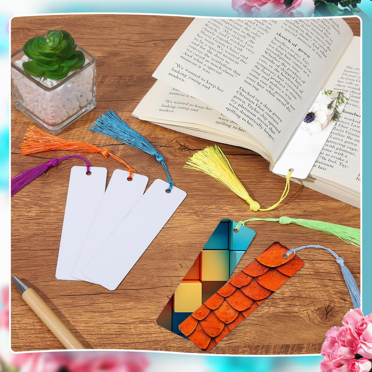 ZhouBoat 50 Sets Sublimation Blank Bookmarks, DIY Blank Aluminum Metal Bookmarks with Clear Bookmark Sleeves Tassels and Self-Sealing Bags for Crafts Birthday Reading Back to School Supplies ZhouBoat