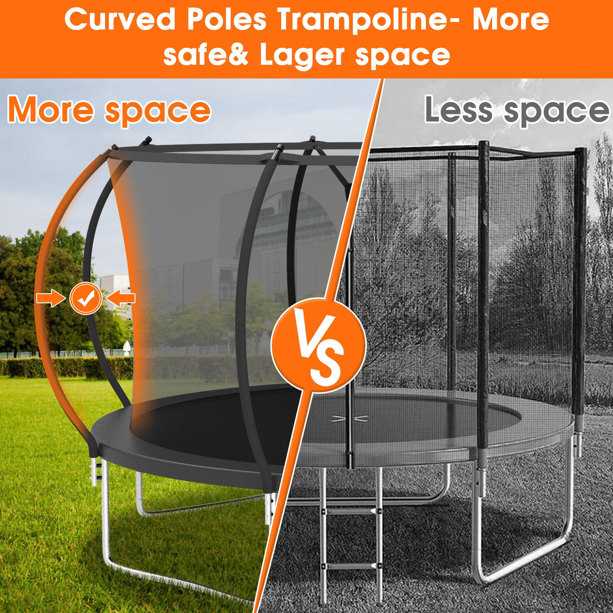 KOFUN 1500LBS 8 10 12 14 16 FT Tranpoline Outdoor for Kids Adults, Tranpoline with Net Ladder Basketball Hoop Light, Recreational Tranpolines, ASTM Approval, Easy to Assemble, Curved Poles Larger Room KOFUN