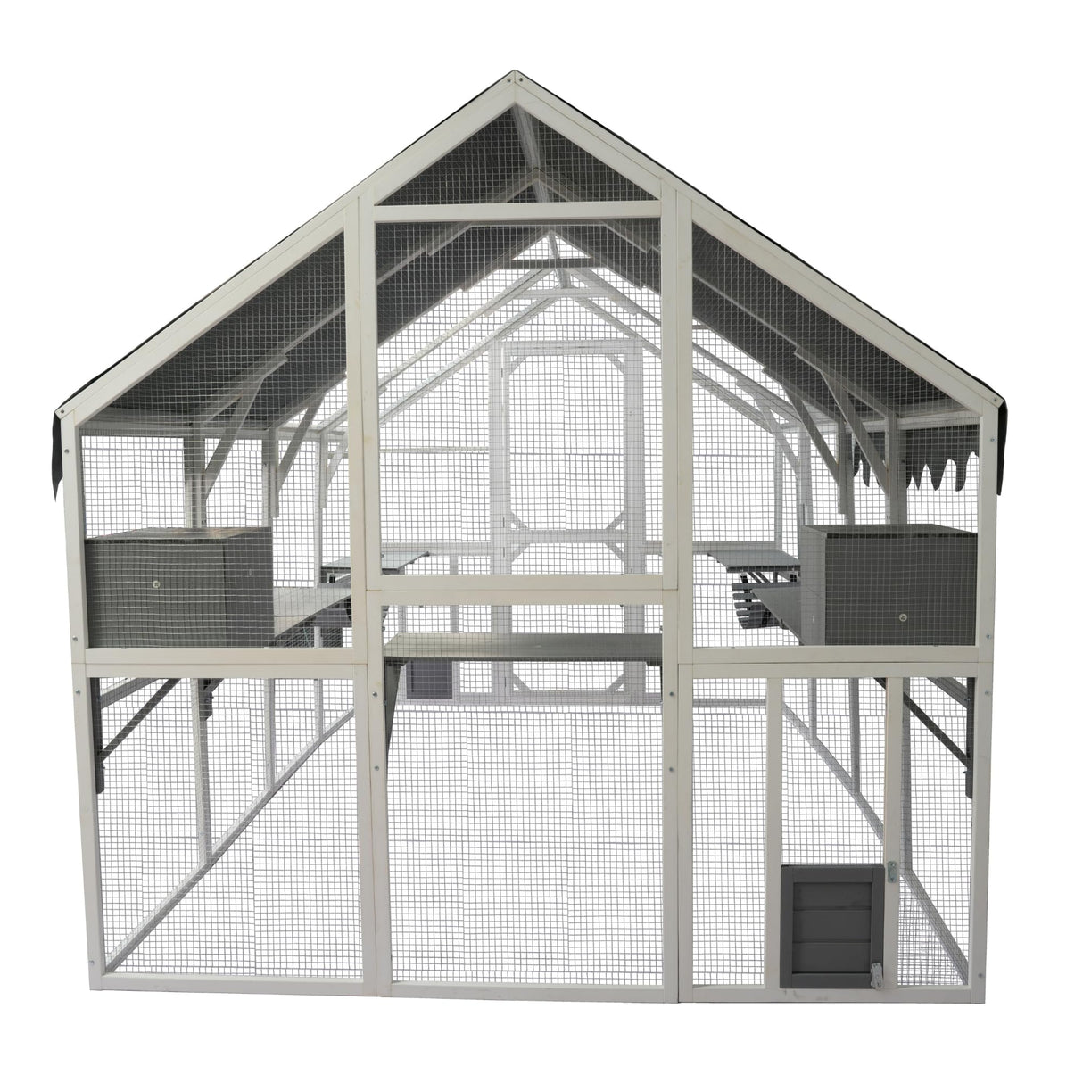 Large Catio Outdoor Cat Enclosure Walk in Cat Cage Cat Playpen Patio with Weatherproof Roof Cover, Multiple Platforms, 2 Bouncy Bridges and 2 Resting Houses White CuisinSmart