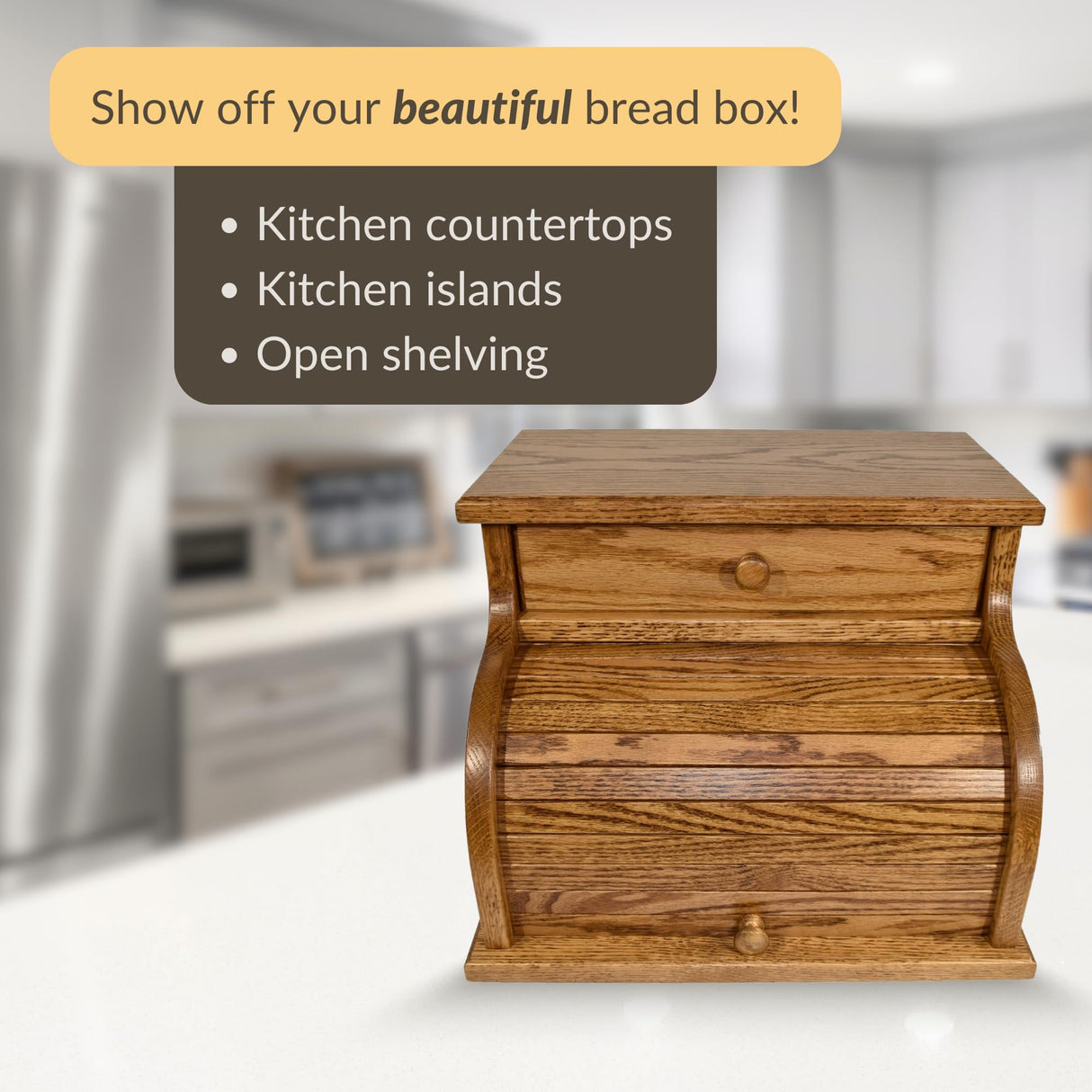 DutchCrafters Amish USA Made Solid Wood Countertop Bread Box with Drawer, Bread Holder for Kitchen Counter, Large Bread Box for Kitchen Countertop (Oak - Medium Walnut) DutchCrafters