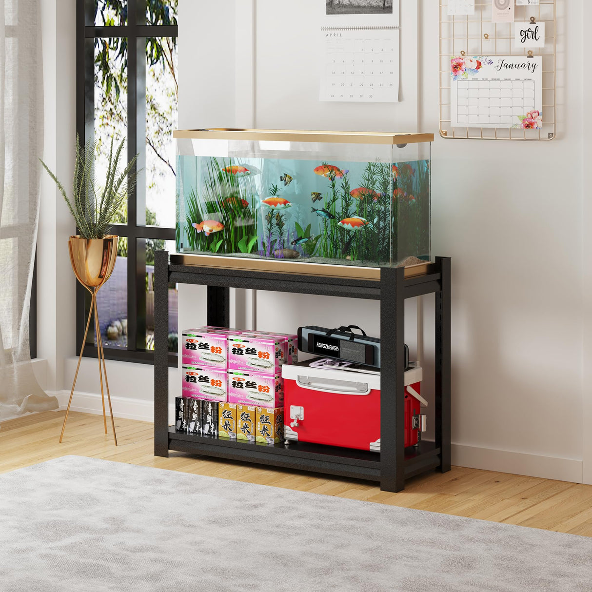 10-20 Gallon Fish Tank Stand Storage Shelf,Heavy Duty Sturdy Reptile Stand,28.4"*27.5"*15.7"Gallon Aquarium Stand,Reptile Tank Stand,Terrarium Stand,Breeder Tank Stand,Total Load1000lbs,Black robytist