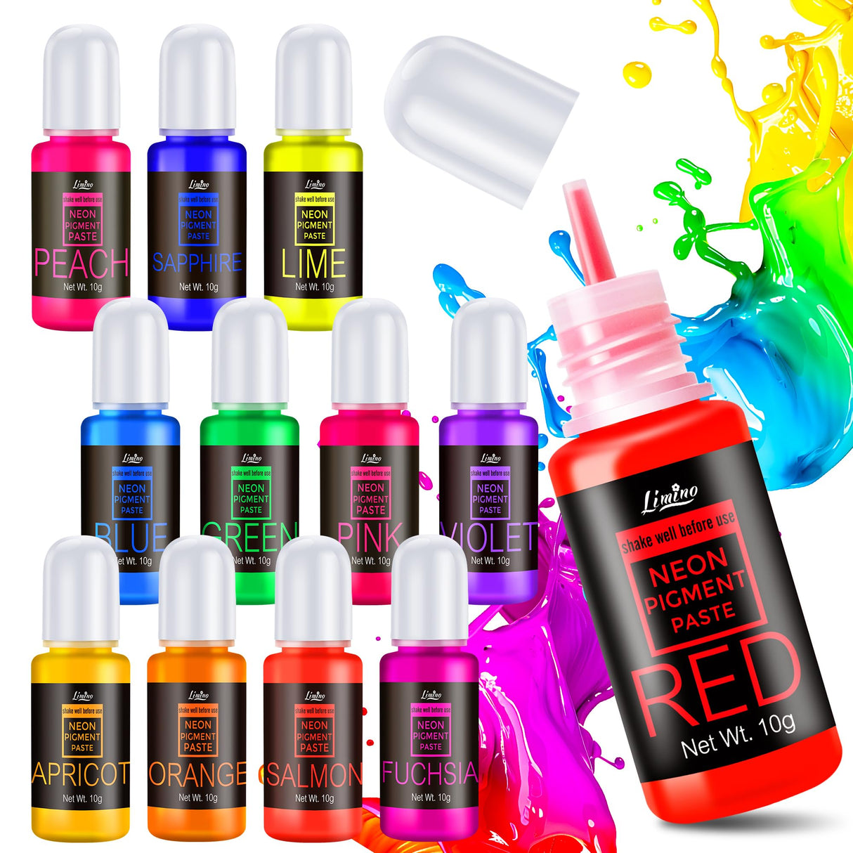 Neon Pigment Paste - 12 Colors Concentrated Color Pigment for Epoxy Resin, Nail Art, Candle, Slime and Bath Bomb, Neon Resin Dye for Jewelry, Halloween Makeup, Tumblers, Coasters and Crafts Limino