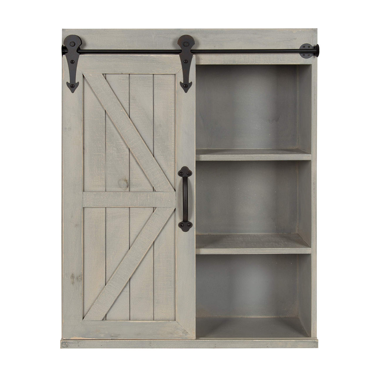 Kate and Laurel Cates Decorative Wood Wall Storage Cabinet with Sliding Barn Door, Rustic Gray Kate and Laurel