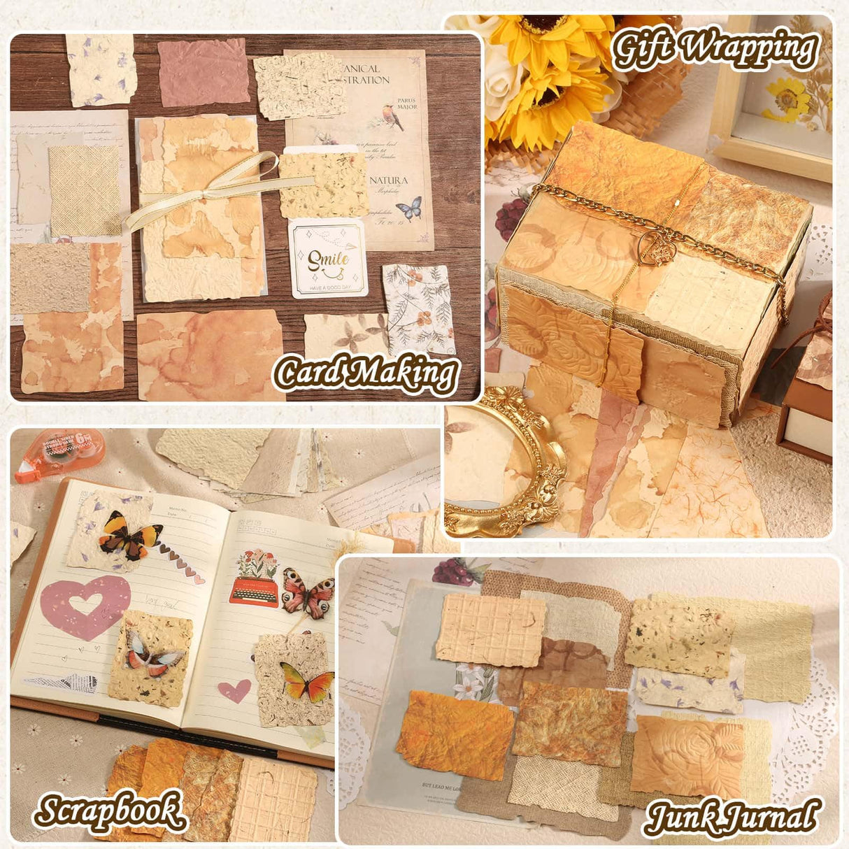 226 Sheets Vintage Scrapbook Paper Kit with Photo Tapes, Textured Scrapbooking Supplies Craft Paper for Junk Journal Supplies Planner Mixed Collage Materials Embellishments Caffox