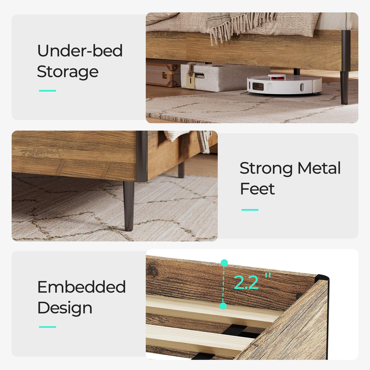 LINSY Wood Full Size Bed Frame with Ergonomic Headboard, Farmhouse Beds Frame Full with Storage Shelf, 45-Min Fast Assembly Wood Bed Full, Noise-Free, No Box Spring Needed - Brown LINSY