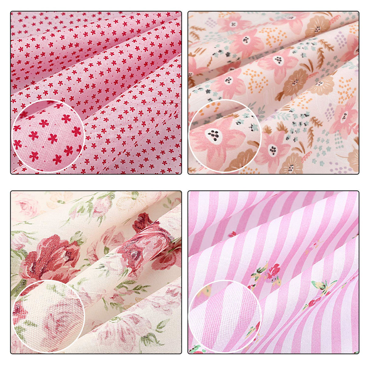 Boao 10 Pieces 20 x 20 Inch Cotton Fabric Quilting Floral Patchwork Pink Fabric Square Bundles Cotton for Sewing DIY Crafts Handmade Bags Clothing, Various Patterns Boao