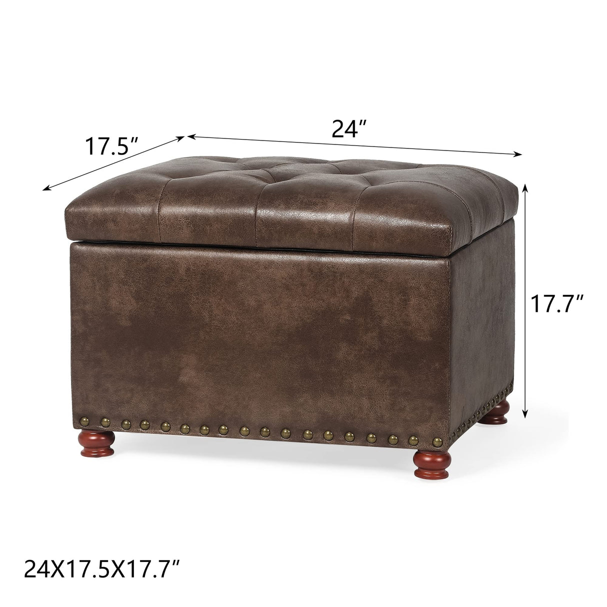 Decent Home 24'' Leather Ottoman with Storage Rectangle Foot Rest Ottomans Stool for Living Room(Brown,Leather Texture) Decent Home