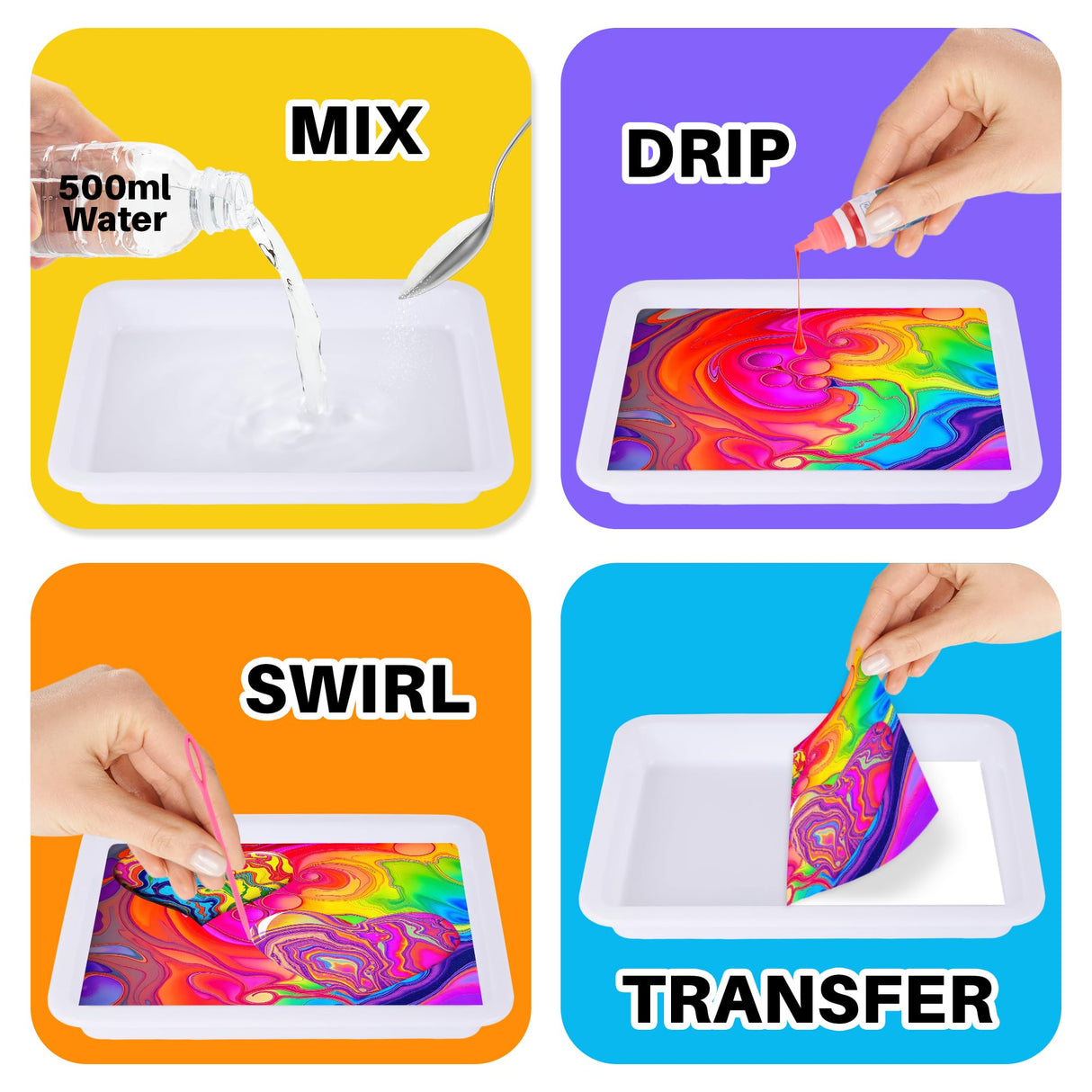 ArtCreativity Water Marbling Paint Art Kit for Kids - Complete Set with 12 Paint Colors, 10 Bags Thickening Powder, 10 A5 Papers, and More - Marble Art Painting Kit - Crafts for Kids Ages 3 and Up ArtCreativity