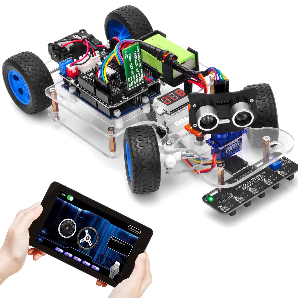 OSOYOO Robot Rc Smart Car DIY Kit to Build for Adults Teens with Servo Power Steering Motor, WiFi, Bluetooth, Code Programmable Compatible with Arduino OSOYOO