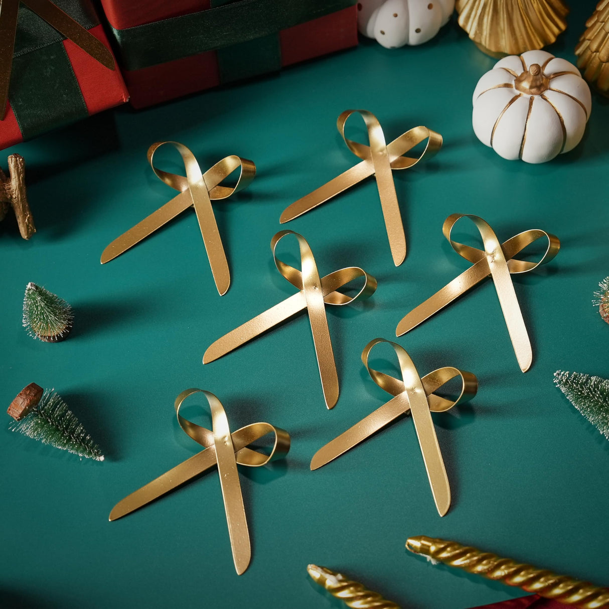 FESTGLOX Metal Bows for Christmas Tree, 12Pcs Gold Bow Ornaments with Clip for Xmas Tree Topper, Wreaths, Garland Decor, Elegant Festive Decoration FESTGLOX