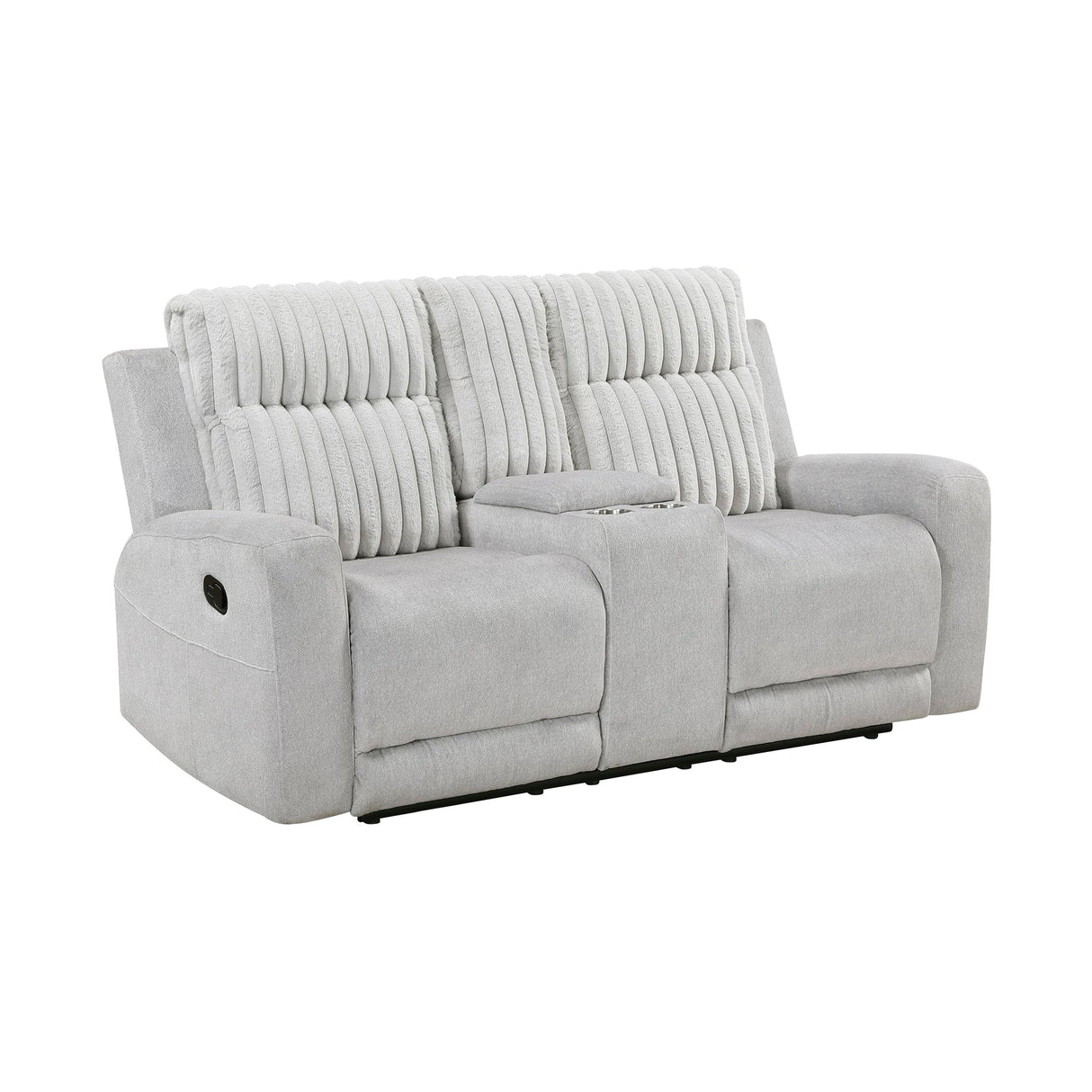 Lexicon Modern Double Recliner Loveseat with Center Console, Manual Wall Hugger Textured Microfiber Love Sac Couch, Plush Corduroy Channel Seat Back, Manual Recliner Loveseat, Light Gray Lexicon