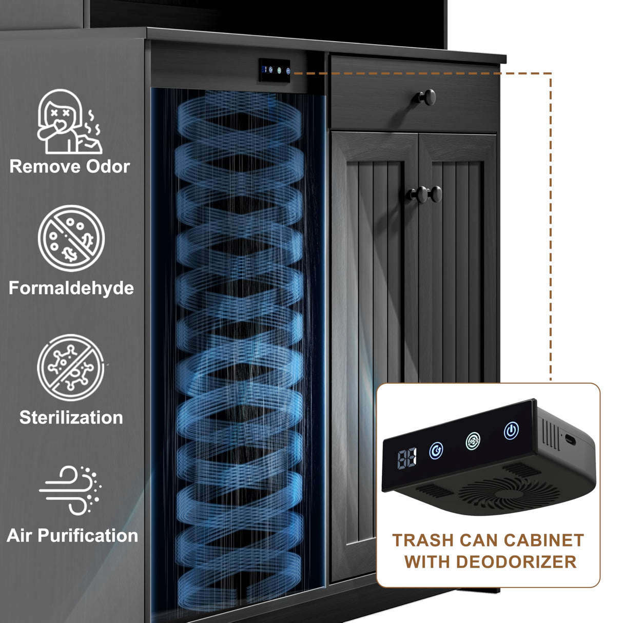 UpWiew Tilt Out Cabinet with Deodorising Function, Freestanding Kitchen Pantry Fits 10-Gallon Trash Can, Kitchen Hutch Cabinet with Microwave Shelf, Tall Storage Cabinet, Black UpWiew