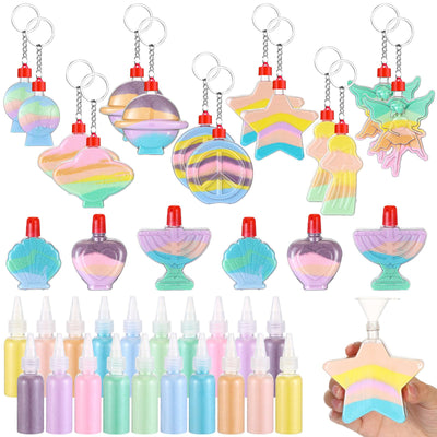 VioraWhite 20 Pack Art Crafts Kit Bottle Key Chains Include 20 Sand Bottles Keychains and 20 Colored Sand in Plastic Bottles for Art Class Activities Birthday Party Favor