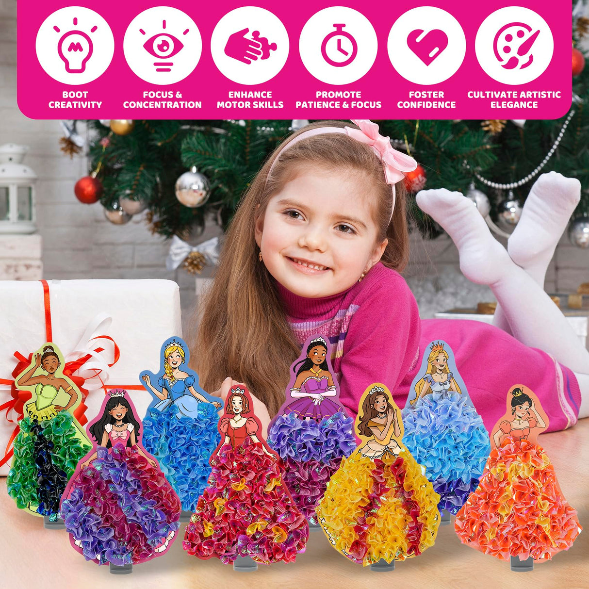 8 Packs Poke in Crafts Art Kits for Girl, Magical Prienceses Mess Free Kids' Paper Craft Kits, Birthday Gift for Girls 4 5 6 7 8 9 Years Old, DIY Presents, Mess Free Art Activity ATFUNSHOP