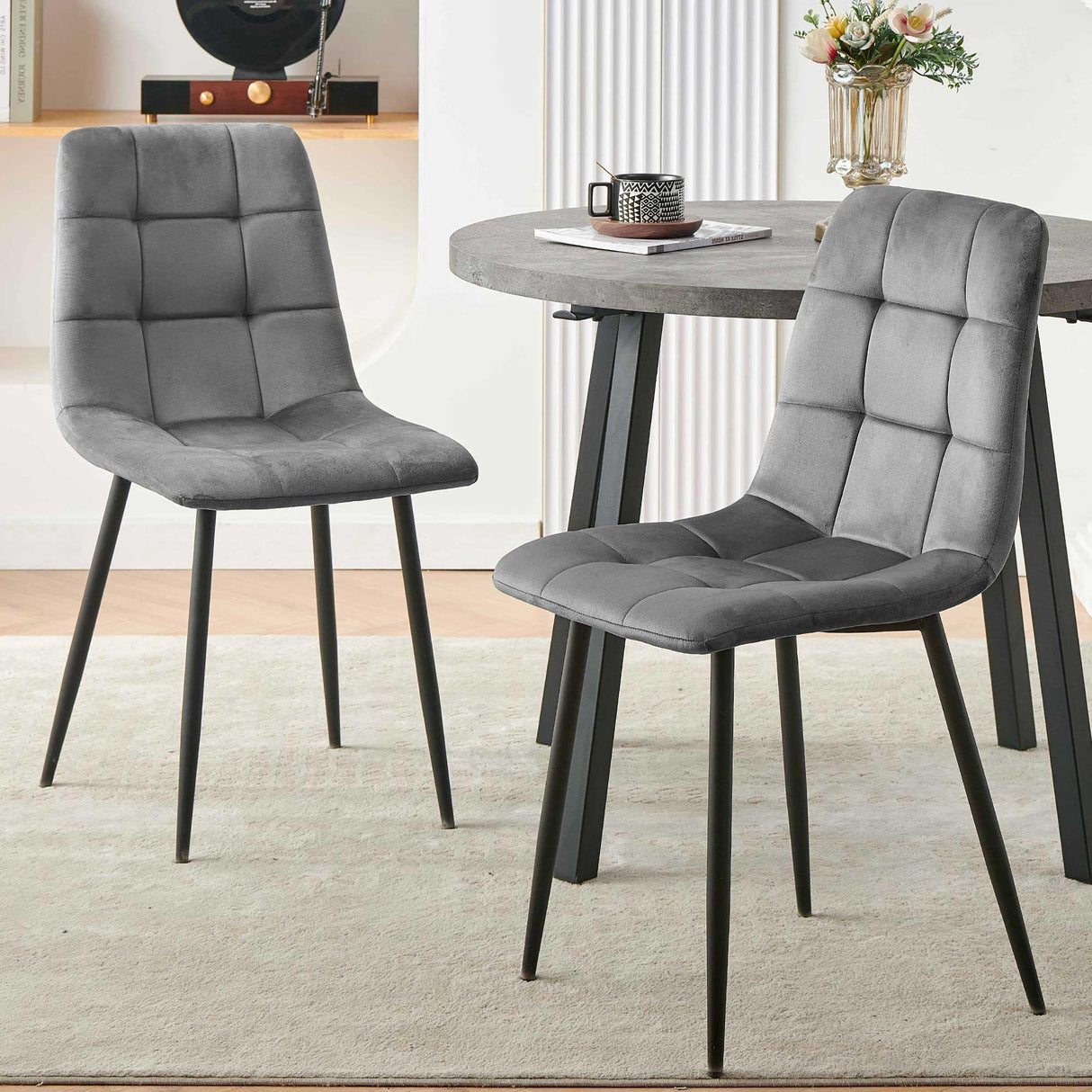 somedream Modern 4-Person Round Dining Table Set, Space-Saving for Kitchen, Living Room, Apartment, includes Dining Table & 4 Grey Chairs,Small Dining Room Set for 4 somedream