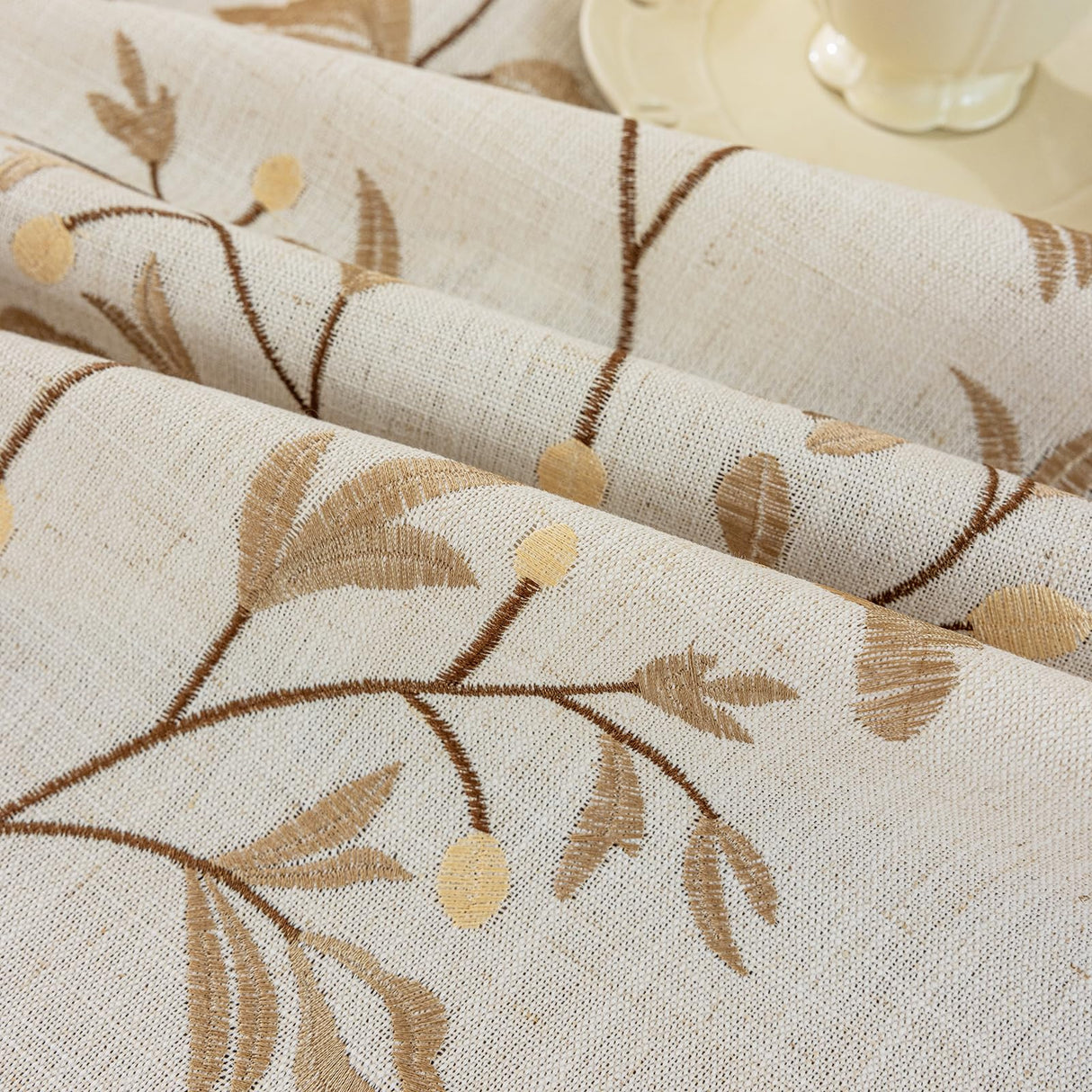 Joyfol Day Rustic Waterproof Linen Tablecloth, Heavy Weight Beige Embroidery Table Cloths for Rectangle Tables, Burlap Farmhouse Table Covers (Coffee Leaves, 55''x 70'') Joyfol Day