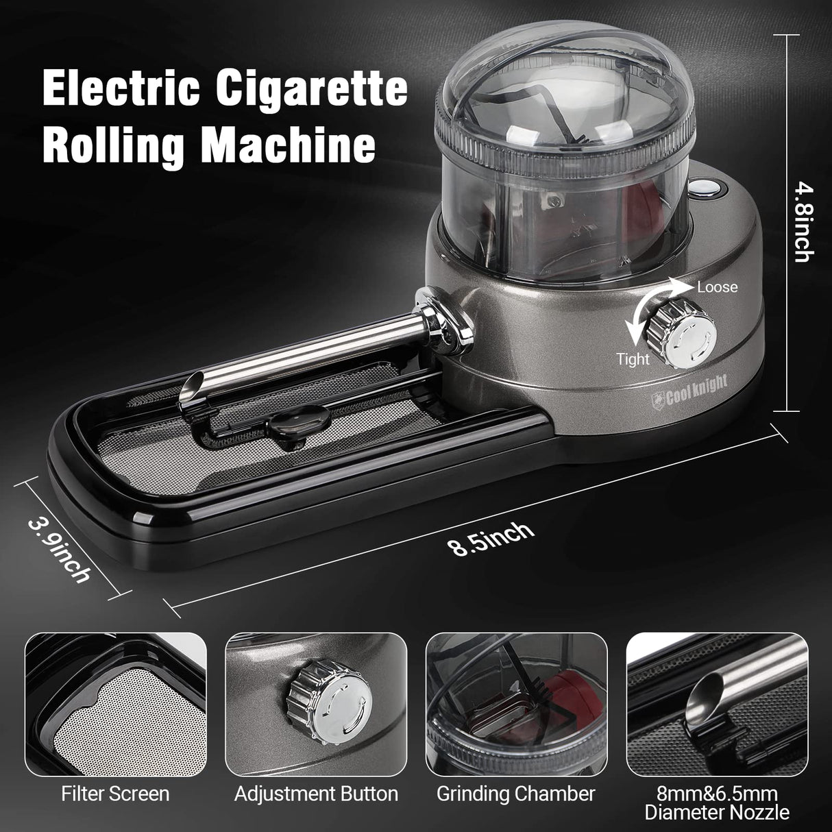 COOL KNIGHT Electric Cigarette Rolling Machine, Portable Tobacco Injector Machine can Grind Filled with Herb, Tobacco, etc. Suitable for Cigarette Tubes and Rolling Papers COOL KNIGHT