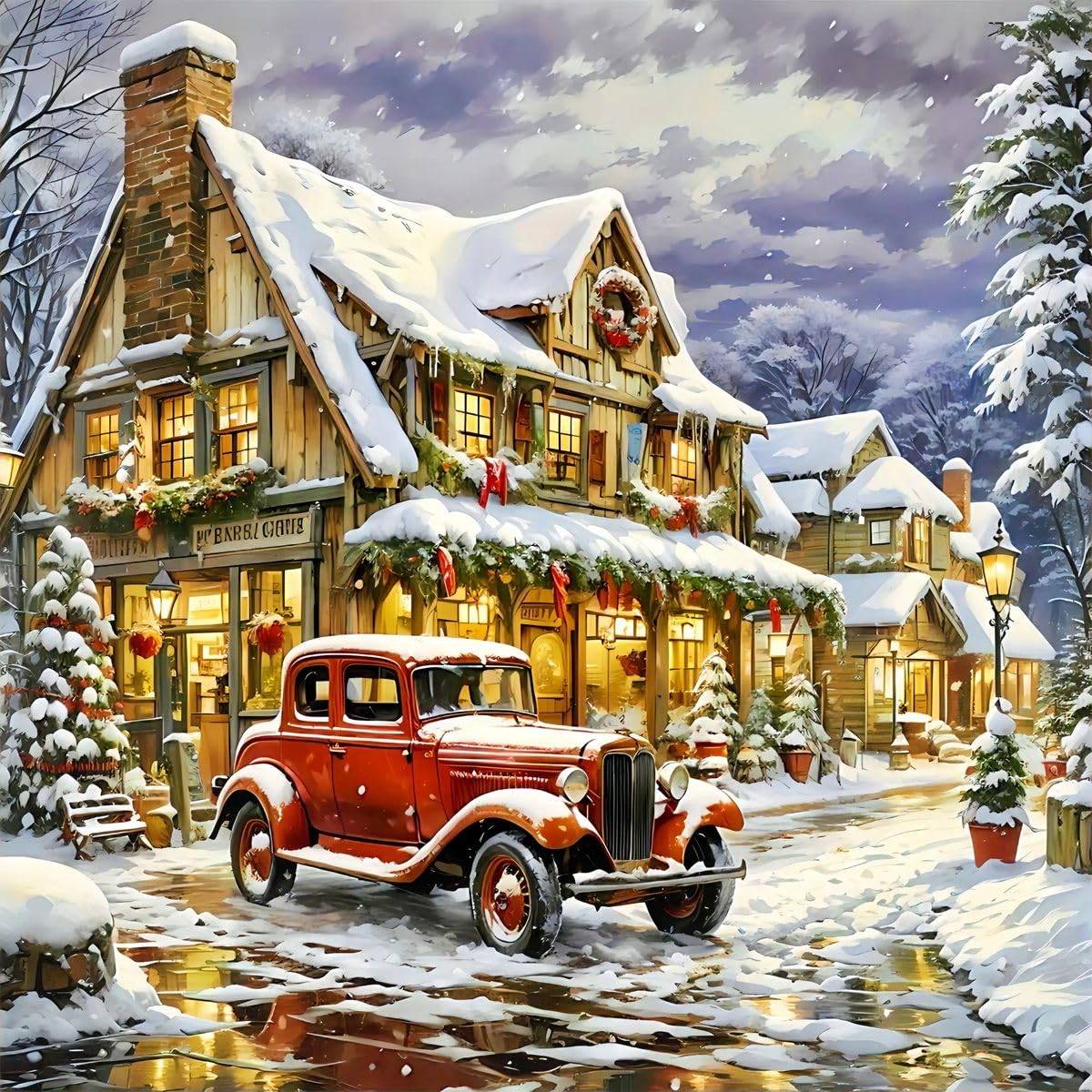 Christmas Truck Diamond Painting Kits for Adults Beginners,DIY Winter House Car Diamond Art,5D Full Round Drill Diamond Dot Gem Art Kits, Home Wall Decor 14x14 Inch AREOPNMG
