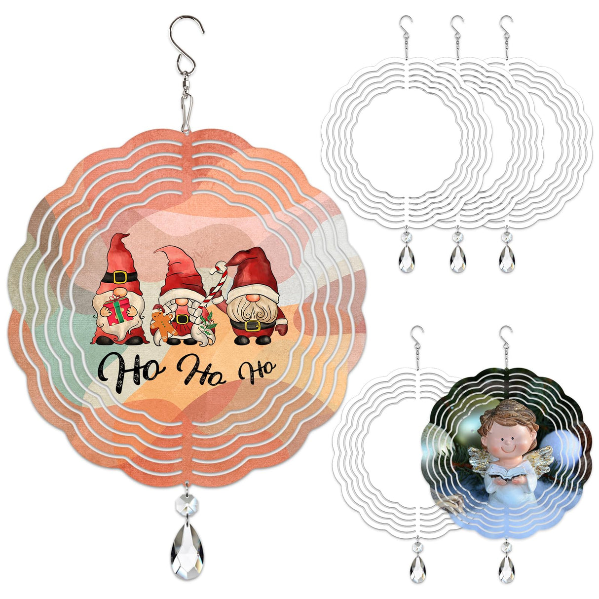 WindMage 6 Pack 8inch Sublimation Wind Spinner Blanks 3D Aluminum Metal Wind Sculpture Kinetic Spinners for Yard and Garden Indoor Art Ornaments Hanging Decoration (Classics) WindMage