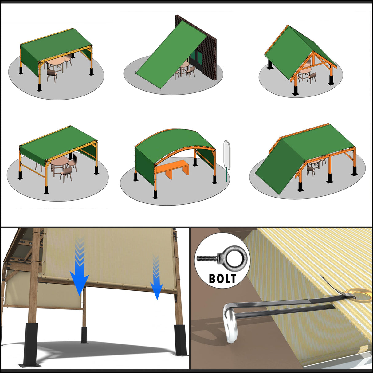 ShadeMart 8' W x 16' L Pergola Sun Shade Grey 95% Canopy Outdoor Replacement Cover with Grommets and Stainless Steel Weighted Rods for Patio, Backyards, Carport, Garden (We Make Custom Size) ShadeMart