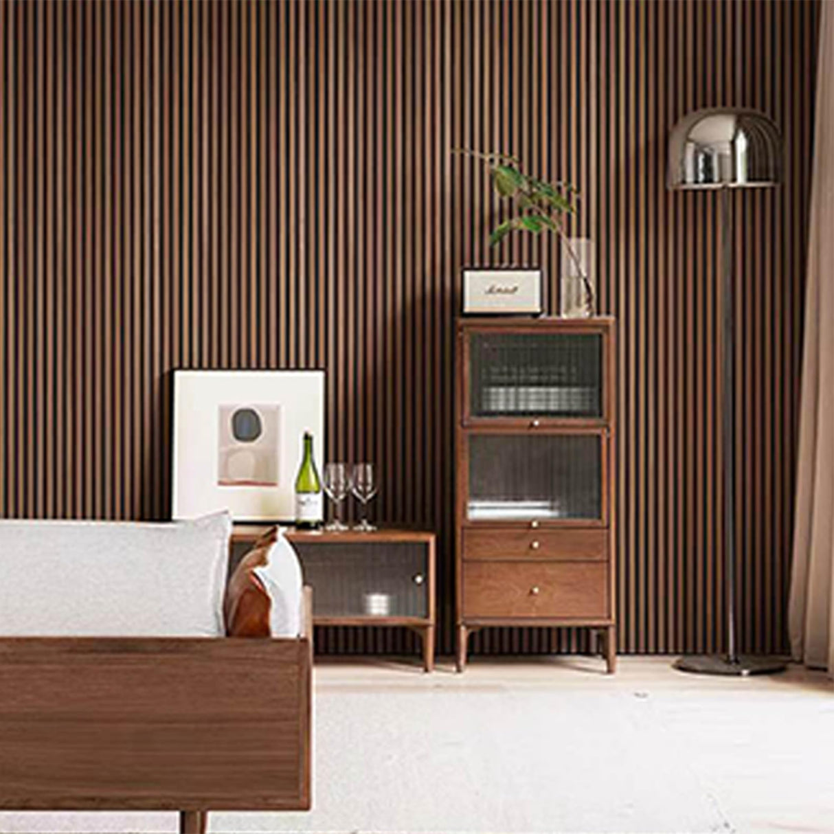 Acoustic 3D Panels for Interior Wall and Ceiling Decor, Soundproof Wood Accent Slat Fluted Noise Absorbing Panels Decorative for Bathroom, Bedroom,Genuine Walnut Wood Veneer, 94.5" X 23.6" Each Box Kieacia