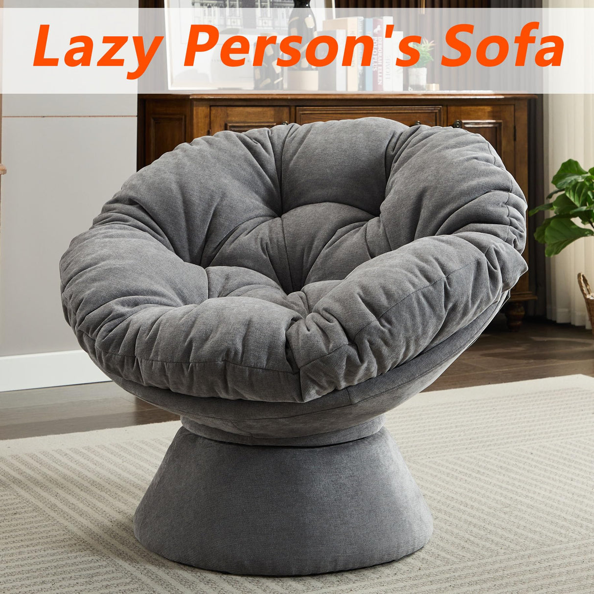 Nahenduo Modern Oversized Chenille Papasan Chair, 360° Swivel Chair with Thick Cushion, Comfortable Lounge Accent Chair for Living Room, Bedroom, Reading Nook (Dark Grey) Nahenduo