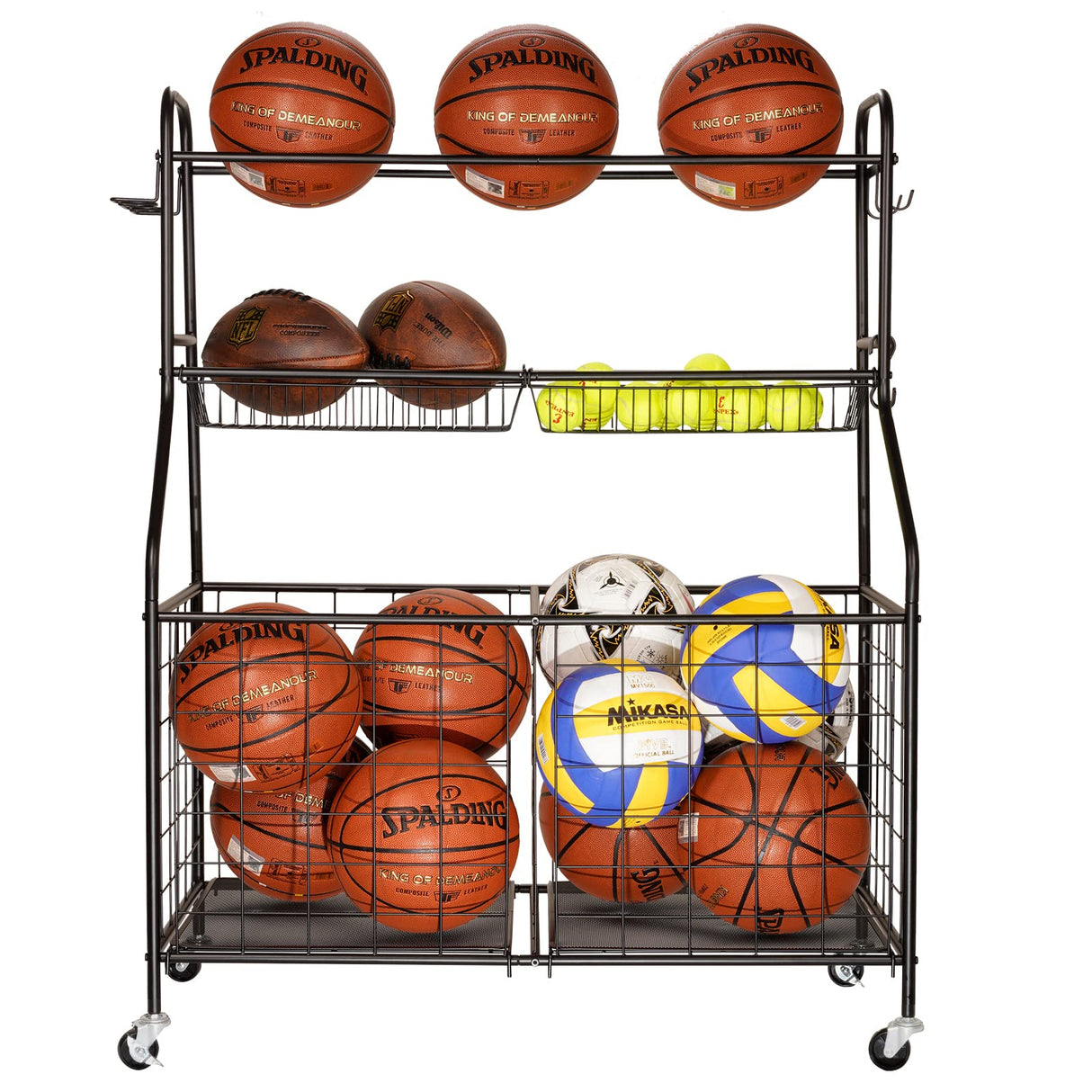 Kinghouse Garage Sports Equipment Organizer, Ball Storage Rack, Toy Storage, Nerf Gun Organization on Wheels for School, Garage, Black, Steel (Black) Kinghouse