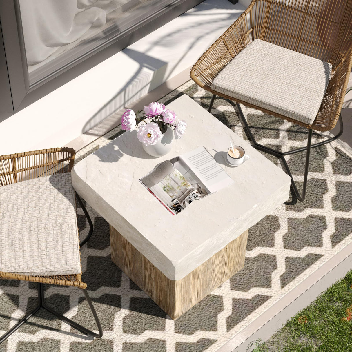SUNBURY Outdoor Concrete Coffee Table, 20" W Patio Dining Table, Outdoor Table Square in Antique Beige Coffee Table for Patio, Garden, Backyard SUNBURY