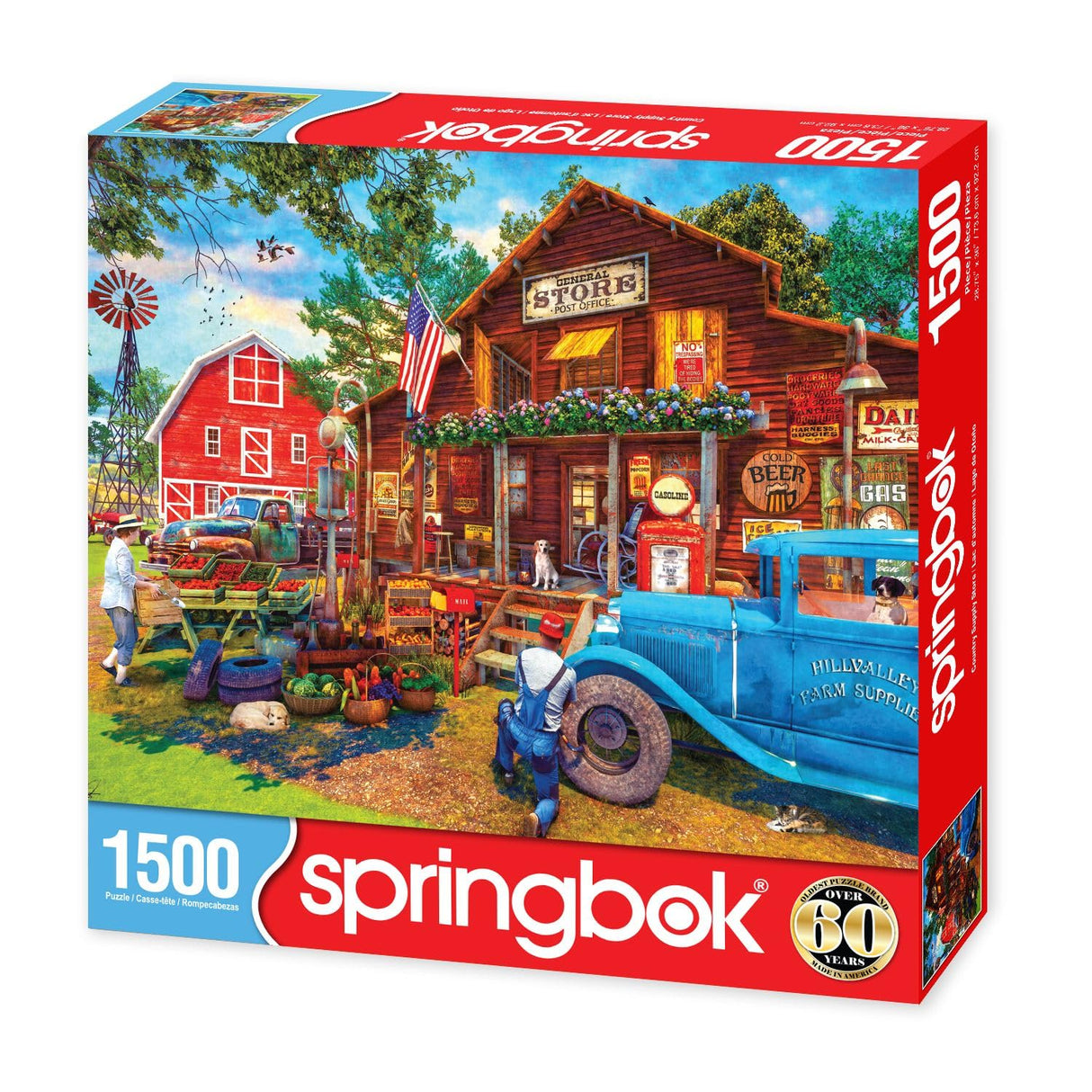 Springbok Country Supply Store 1500 Piece Jigsaw Puzzle for Adults- Challenging Nostalgia Image of Country Store and Farmers Market by Artist Dominic Davison Springbok