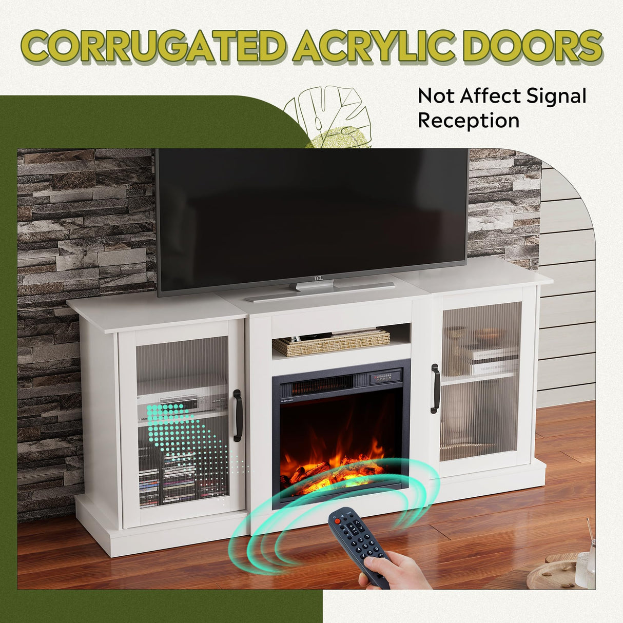 WLIVE Fireplace TV Stand for 65" TV, Entertainment Center with 18 Inch Electric Fireplace, TV Console with Open Shelves for Living Room and Bedroom, White WLIVE