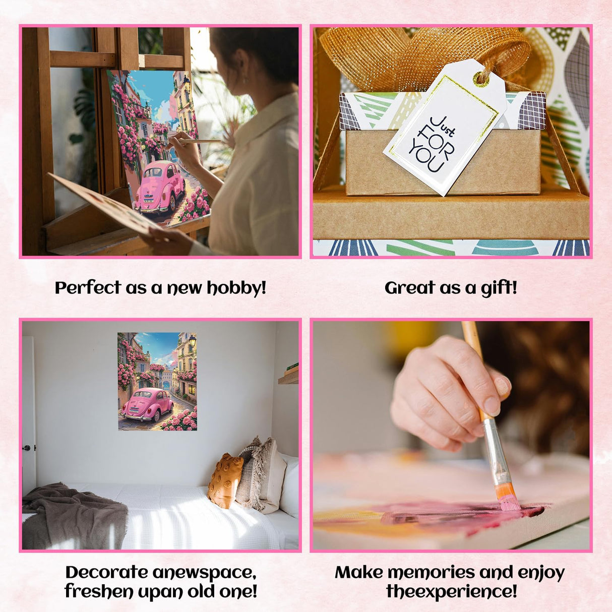 NPCSWXQ Paint by Numbers Kit for Adults Beginners, Sunset Pink Roses Pink Car Decoration Oil Acrylic Painting Crafts Number Artist Paint Kit for Home Wall Bedroom Study or Office Decor Gift 16x20Inch NPCSWXQ