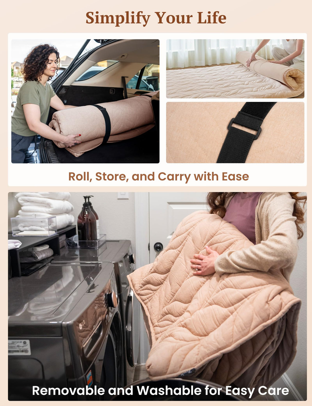 ZonLi Japanese Floor Mattress Futon Mattress Full Size, 4" Thicken Roll Up Tatami Mat w/ 100% Cotton Washable Cover, Portable & Foldable Floor Bed Mattress for Sleeping, Dormitory, Adult Kids, Coffee ZonLi