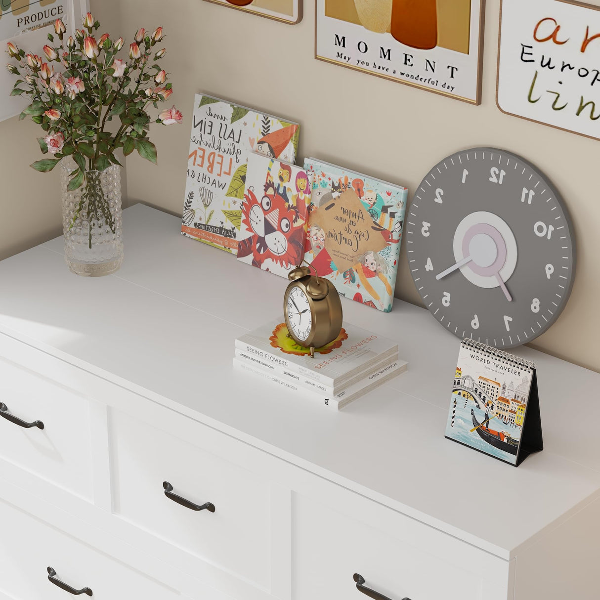 ECACAD Multi-Functional Murphy Cabinet Bed, Queen Size Bed Frame Murphy Bed Chest with Built-in Power Strip & Drawers, Queen Foldable Platform Bed, White ECACAD