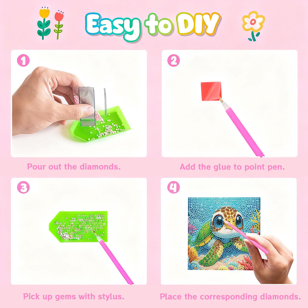 bleihum 4 Pack Diamond Art Painting Kits for Kids Animals, Small Diamond Art for Kids Ages 8-12, Cute Gem Art Kits for Kid Gift Home Wall Decor 6X6 inch bleihum