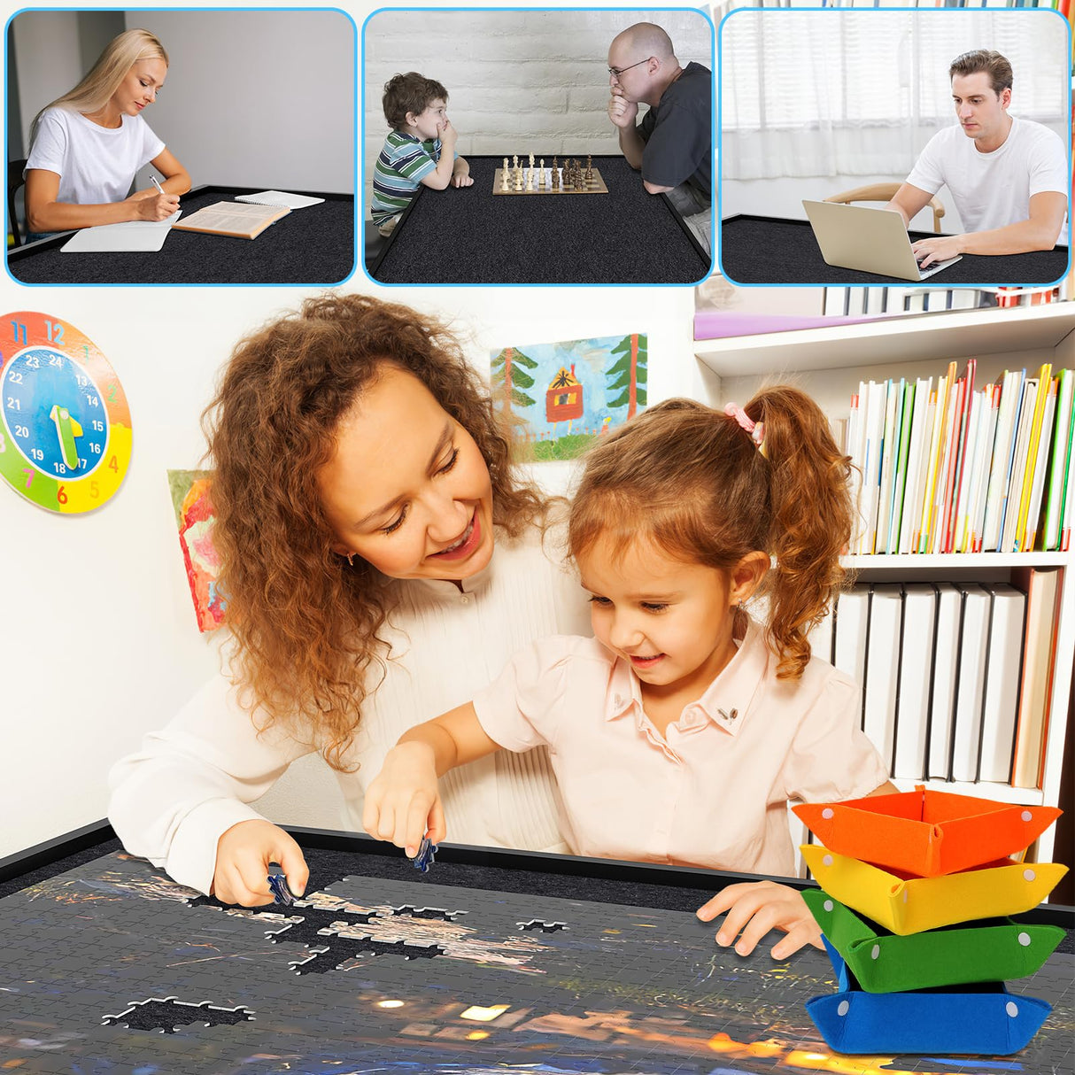 1500 Piece Jigsaw Puzzle Table with Leg, Metal Jigsaw Puzzle Table Adjustable Angle & Height,4 Trays and Semi Transparent Puzzle Cover, 28"x35" Jigsaw Puzzles Table for Adults and Kids Birthday AIMUCT